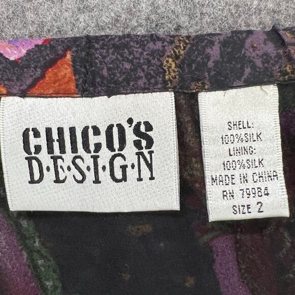 Chicos Silk Skirt Size Large Black Floral Patchwork Pull On Asymmetric Boho Chic - Picture 8 of 10